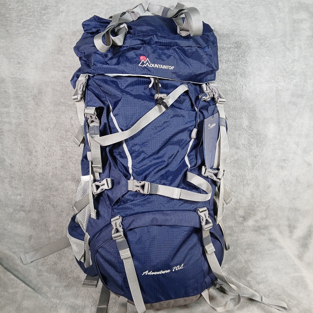 Mountaintop Hiking Backpack 70L Sapphire Blue Nylon Hiking Camping